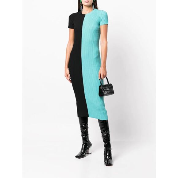 Staud Colleen Colorblock Ribbed Bodycon Dress Black Blue Womens Size Small - Picture 2 of 12